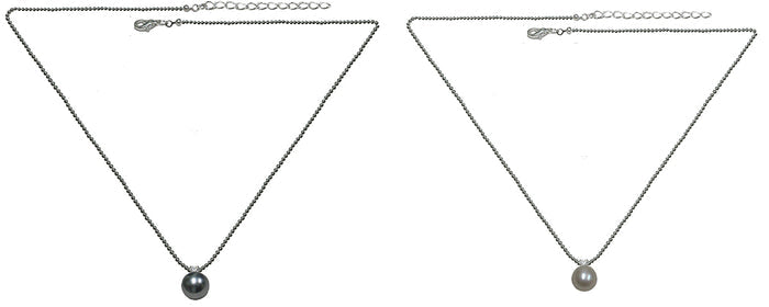 Necklace Silver Plated Chain Imitation Pearl Pendant South Seas Black or Creme Color 85500p