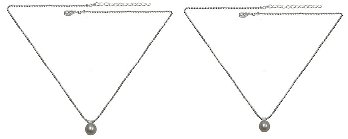 Necklace Silver Plated Chain Imitation Pearl Pendant South Seas Black or Creme Color 85500p