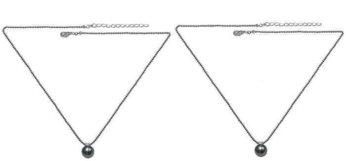 Necklace Silver Plated Chain Imitation Pearl Pendant South Seas Black or Creme Color 85500p