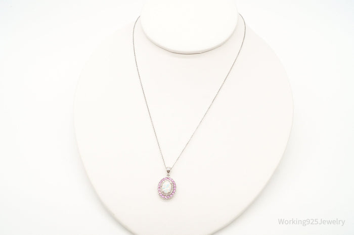 Opal Pink Topaz Cubic Zirconia Sterling Silver Necklace