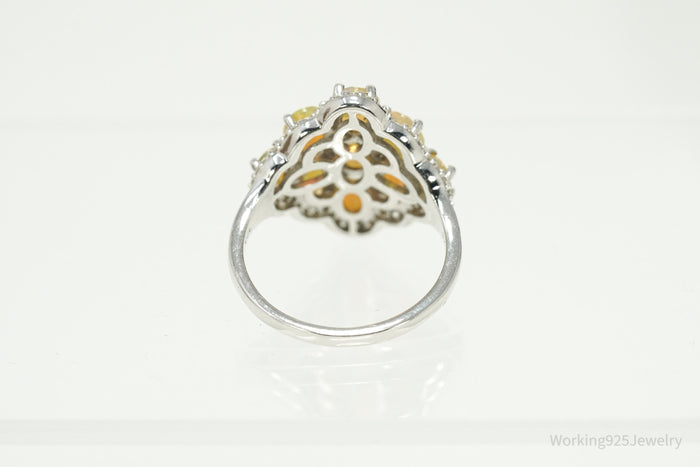 Opal & White Zircon Rhodium Sterling Silver Cocktail Ring Size 11.75