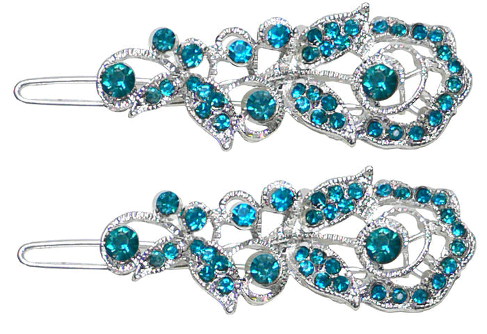 Pair of Small Barrettes Crystal Snap Clips for Thin Hair Women Young Girls U86375-2041
