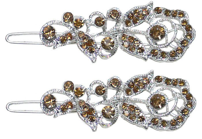 Pair of Small Barrettes Crystal Snap Clips for Thin Hair Women Young Girls U86375-2041