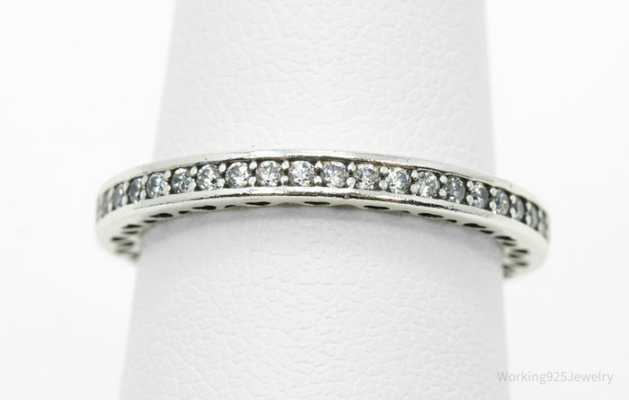Pandora Cubic Zirconia & Enamel Sterling Silver Cut Out Hearts Ring - Size 6