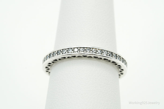 Pandora Cubic Zirconia & Enamel Sterling Silver Cut Out Hearts Ring - Size 6