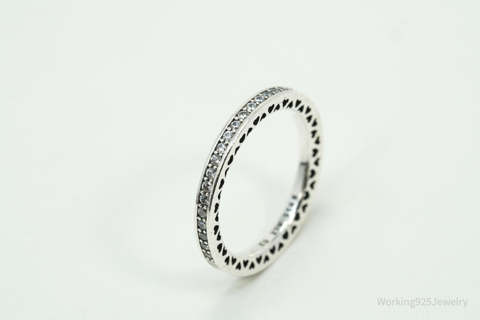 Pandora Cubic Zirconia & Enamel Sterling Silver Cut Out Hearts Ring - Size 6
