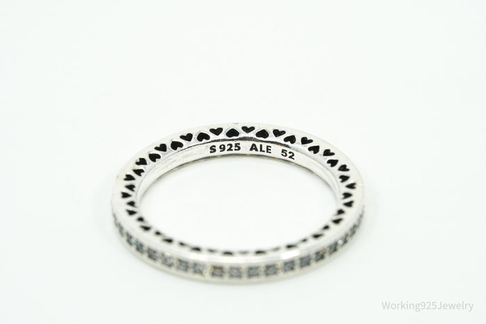 Pandora Cubic Zirconia & Enamel Sterling Silver Cut Out Hearts Ring - Size 6