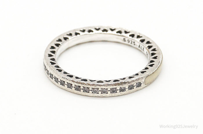 Pandora Cubic Zirconia Hearts Enamel Sterling Silver Ring - Size 5.25