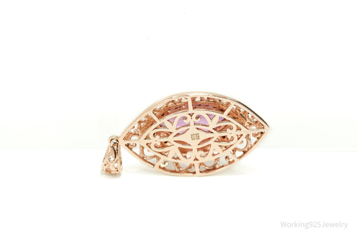 Pink Topaz Black Spinel Cubic Zirconia Rose Gold Vermeil Sterling Silver Necklace Pendant
