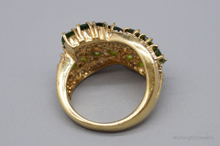 QVC Green Chrome Diopside & White Topaz Gold Over Sterling Silver Ring - Size 6