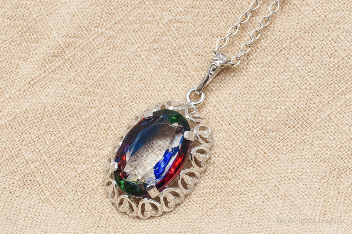 Rare Antique German Iris Glass 835 Silver Chain Necklace 18"