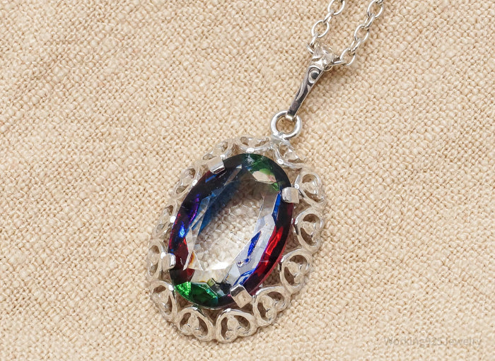 Rare Antique German Iris Glass 835 Silver Chain Necklace 18"