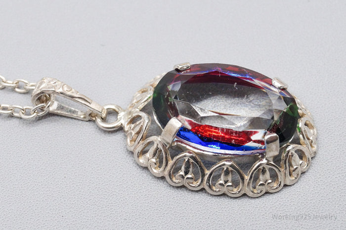 Rare Antique German Iris Glass 835 Silver Chain Necklace 18"