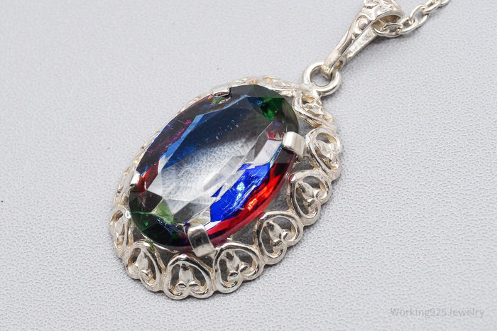 Rare Antique German Iris Glass 835 Silver Chain Necklace 18"