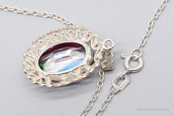 Rare Antique German Iris Glass 835 Silver Chain Necklace 18"