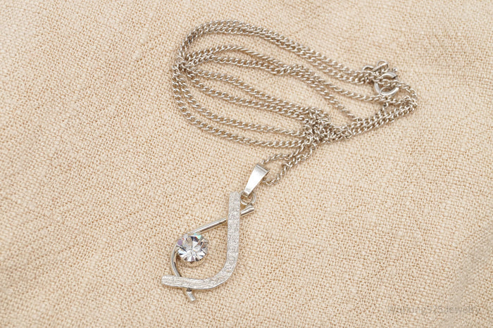 Rare Antique Modernist European Rhinestone 835 Silver Chain Necklace 17"'