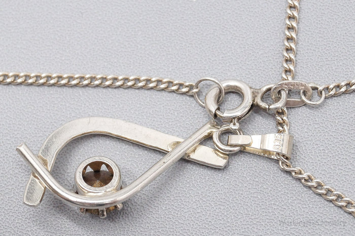 Rare Antique Modernist European Rhinestone 835 Silver Chain Necklace 17"'