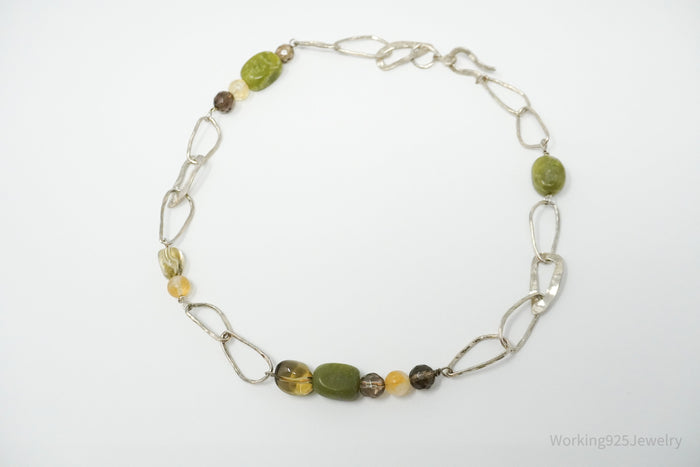 Retired Silpada Jade Smoky Topaz Citrine Chain Link Sterling Silver Necklace 18"