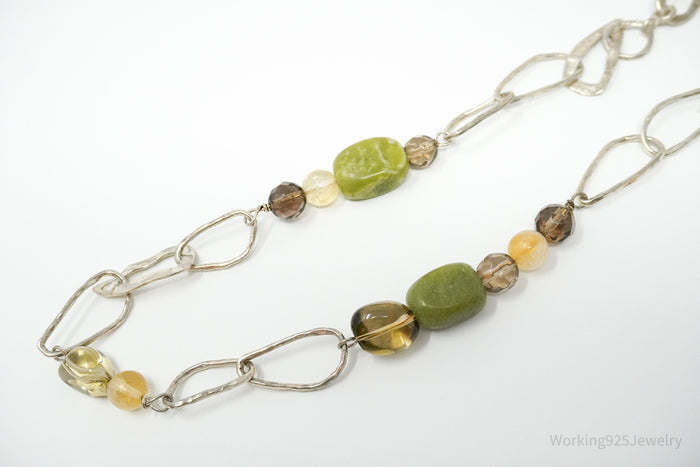 Retired Silpada Jade Smoky Topaz Citrine Chain Link Sterling Silver Necklace 18"