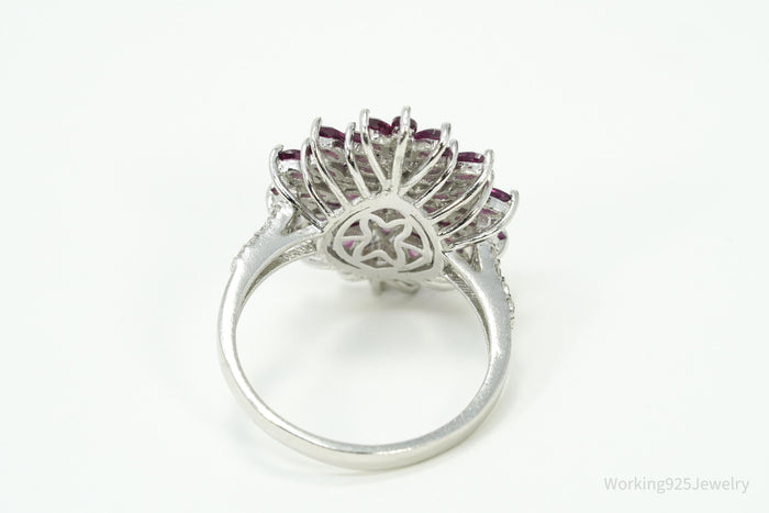 Rhodolite Garnet & White Zircon Sterling Silver Ring - Size 10.25