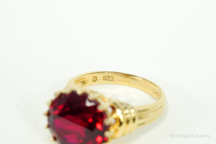 Ross Simons Large Ruby 18K Yellow Gold Over Sterling Silver Ring - Size 8