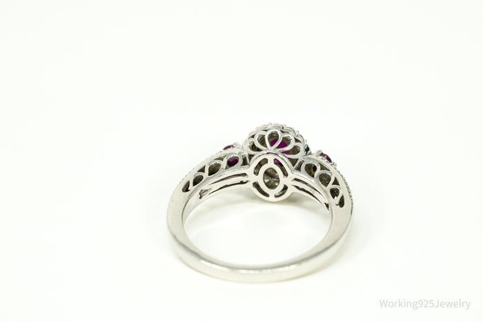 Ruby & White Zircon Sterling Silver Ring - Size 8.75