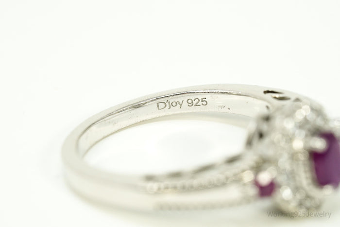 Ruby & White Zircon Sterling Silver Ring - Size 8.75