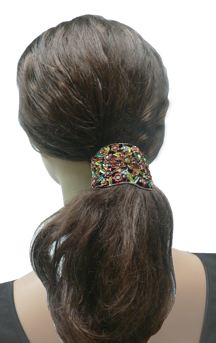 Set of 2 Bella Crystal Flower Hair Holder Barrette for High, Low Ponytail  #YY86900-5-2