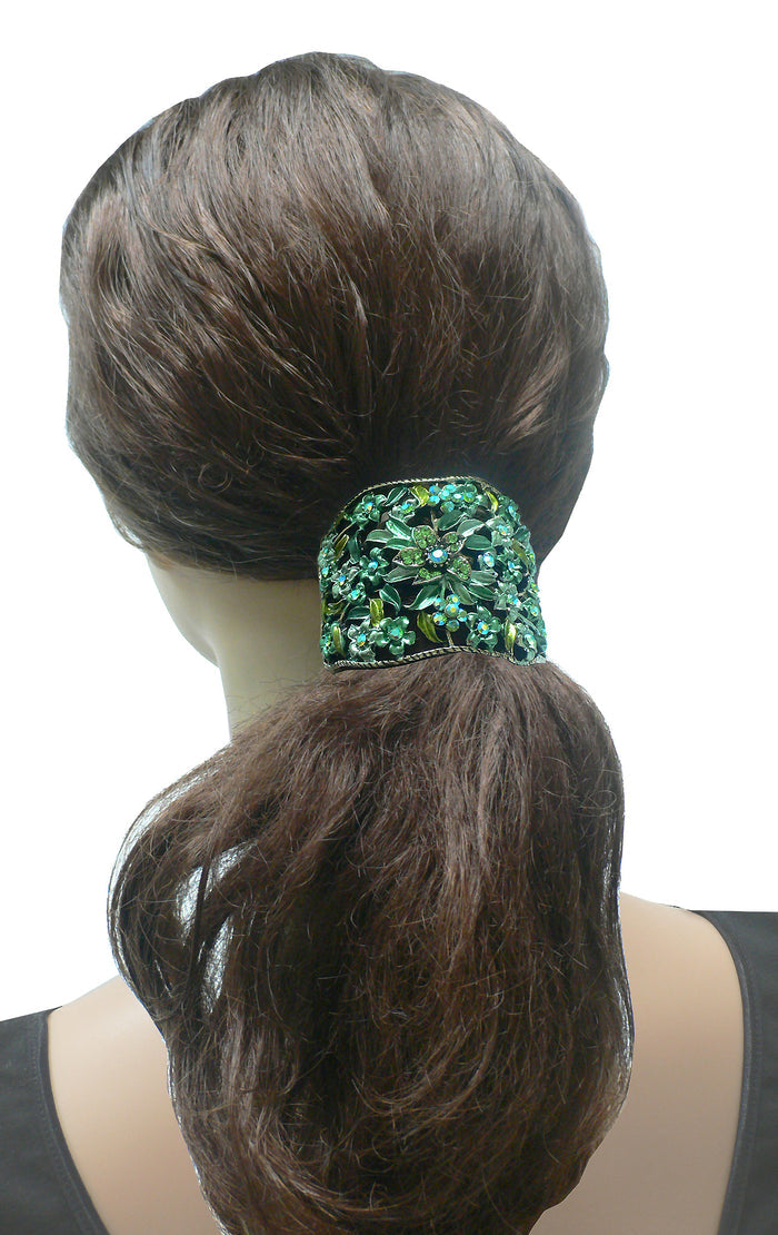 Set of 2 Bella Crystal Flower Hair Holder Barrette for High, Low Ponytail  #YY86900-5-2