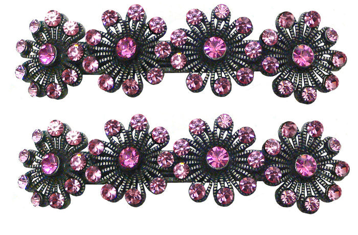Set of 2 Crystal Barrettes Design of 4 Flower 2 Colors or Pair of Same Color #5A86550-1