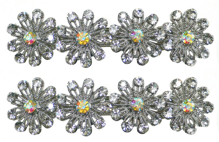 Set of 2 Crystal Barrettes Design of 4 Flower 2 Colors or Pair of Same Color #5A86550-1