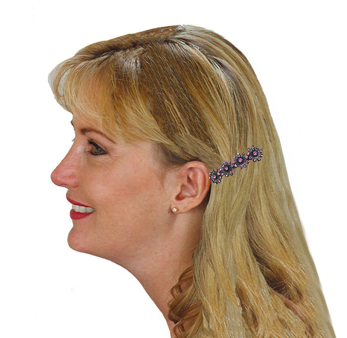 Set of 2 Crystal Barrettes Design of 4 Flower 2 Colors or Pair of Same Color #5A86550-1