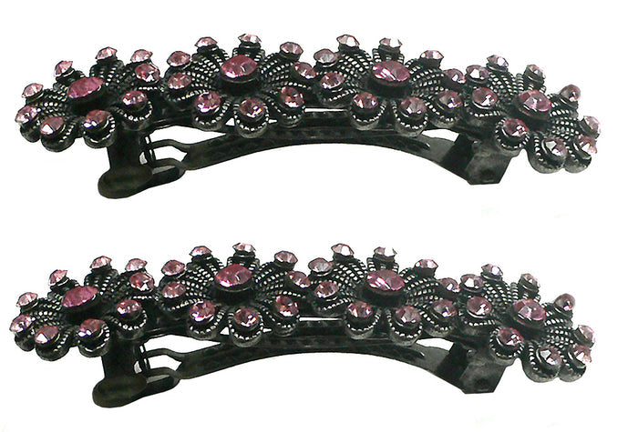 Set of 2 Crystal Barrettes Design of 4 Flower 2 Colors or Pair of Same Color #5A86550-1