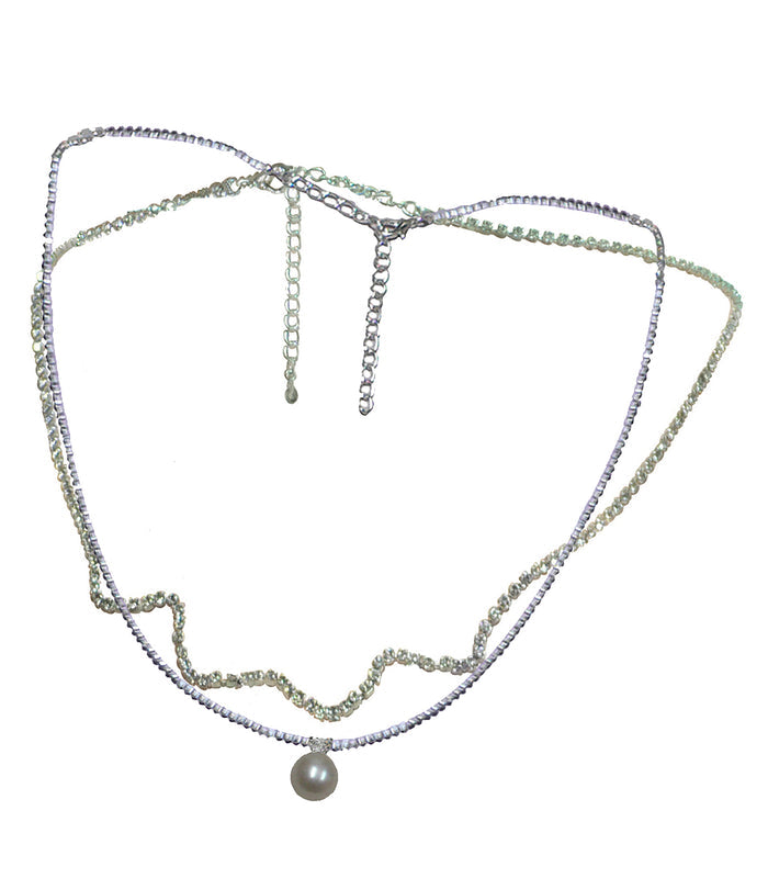 Set of 2 for a Layer Look 1 Wavy Crystal Chain + 2nd Chain w. Fashion Tahiti Pearl Pendant