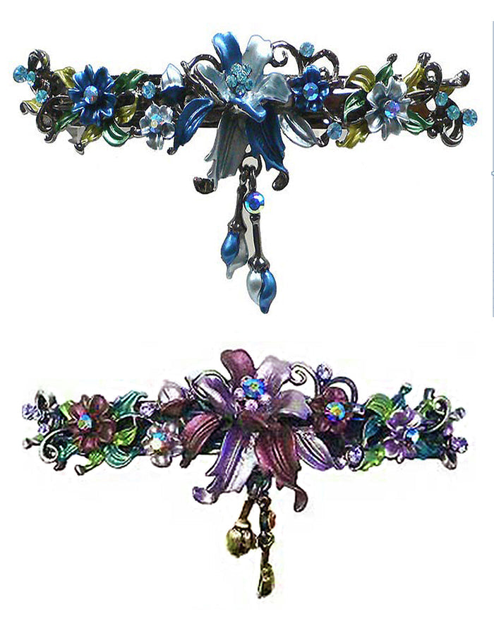 Set of 2 Large Crystal Flower Barrette with Hanging Ornament #YY86010-3-2