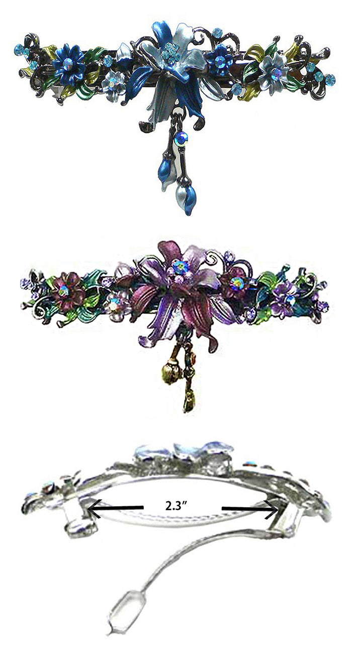Set of 2 Large Crystal Flower Barrette with Hanging Ornament #YY86010-3-2