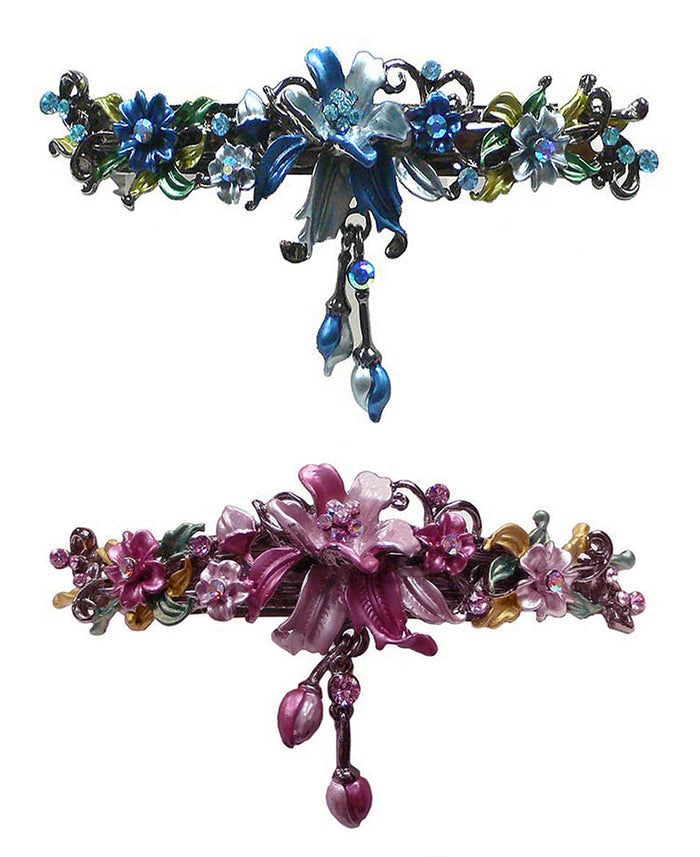 Set of 2 Large Crystal Flower Barrette with Hanging Ornament #YY86010-3-2