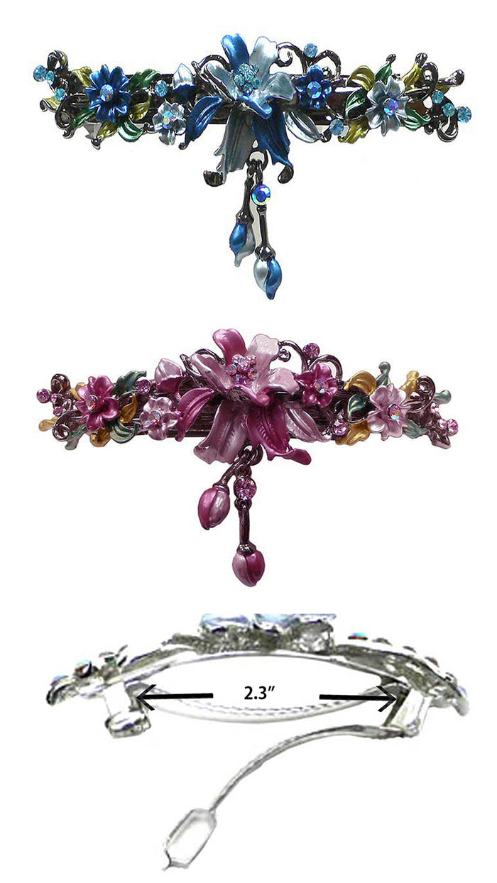 Set of 2 Large Crystal Flower Barrette with Hanging Ornament #YY86010-3-2