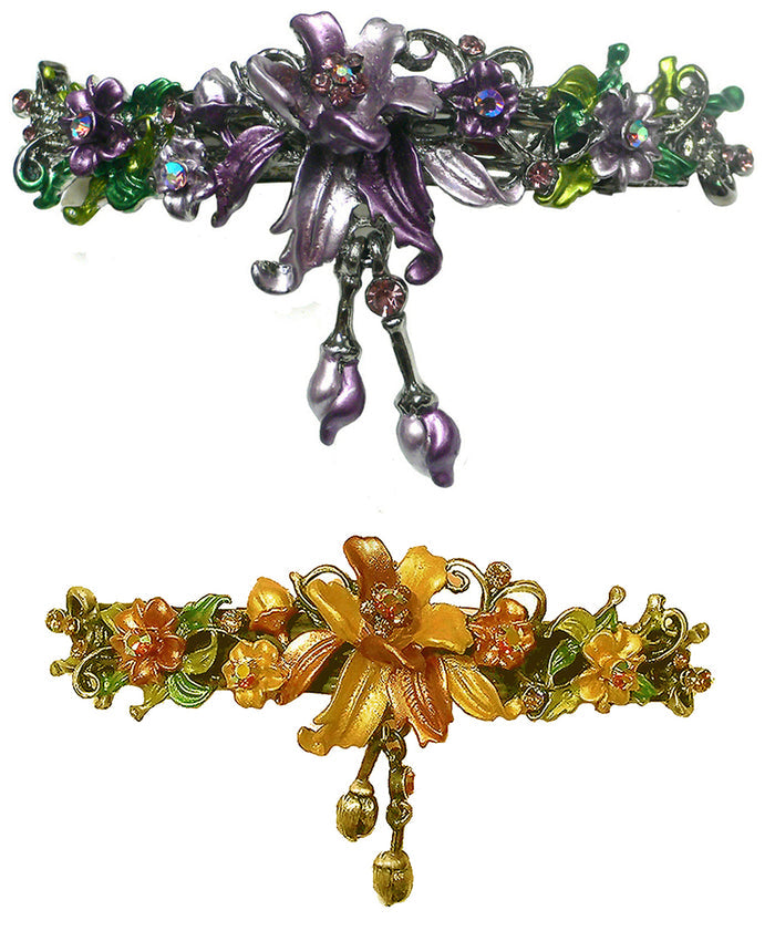 Set of 2 Large Crystal Flower Barrette with Hanging Ornament #YY86010-3-2