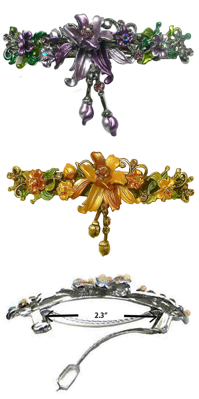 Set of 2 Large Crystal Flower Barrette with Hanging Ornament #YY86010-3-2