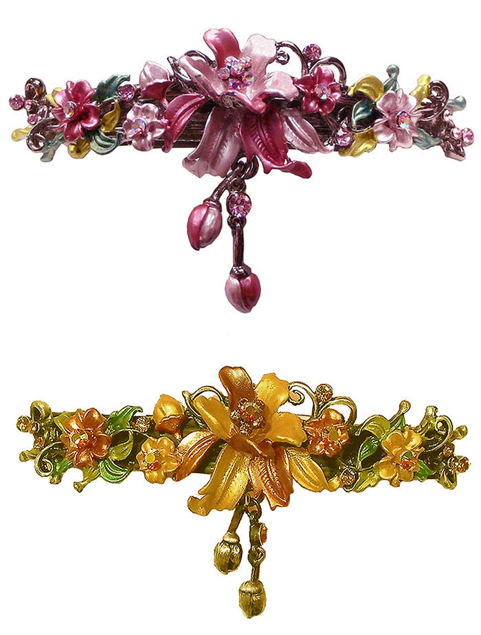 Set of 2 Large Crystal Flower Barrette with Hanging Ornament #YY86010-3-2