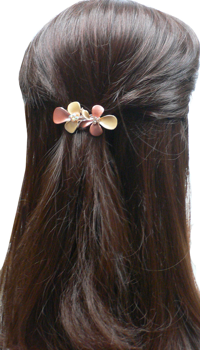 Set of 4 Small Flower Barrettes High Quality Hand Painted Hairclips NF86300-GL8-4