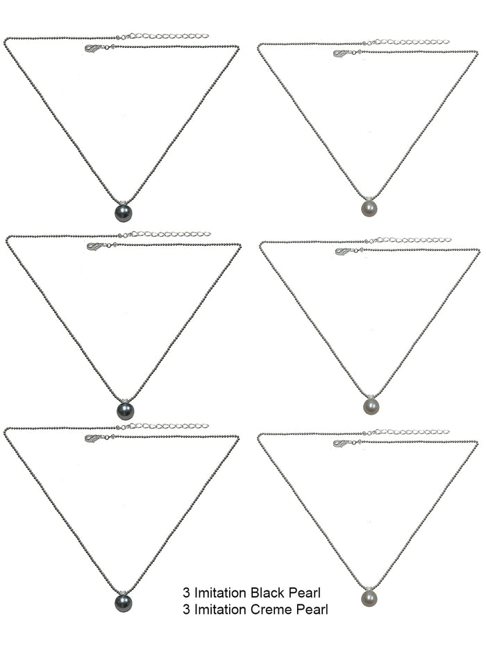 Set of 6 Necklace Silver Chain Imitation Pearl Pendant 85500-6