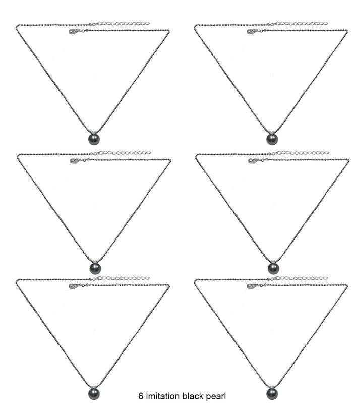 Set of 6 Necklace Silver Chain Imitation Pearl Pendant 85500-6