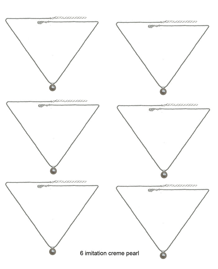 Set of 6 Necklace Silver Chain Imitation Pearl Pendant 85500-6