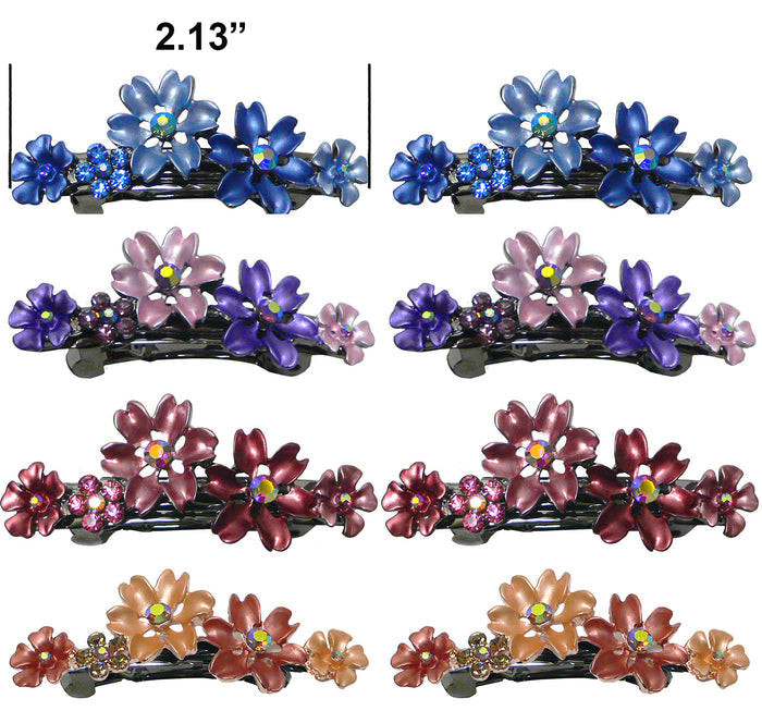 Set of 8 Flower Barrettes Med/Small Hair Clip 2 each 4 Colors, 4 pairs YY86400-12-8
