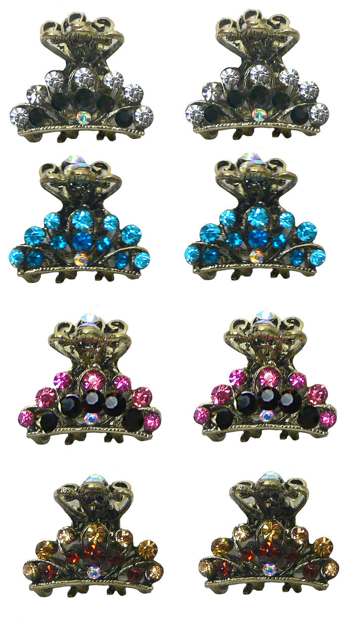 Set of 8 Mini Jaw Clips,  Tiny Bling Hair Claws Antique Gold Plating,  LPW86425-1-8