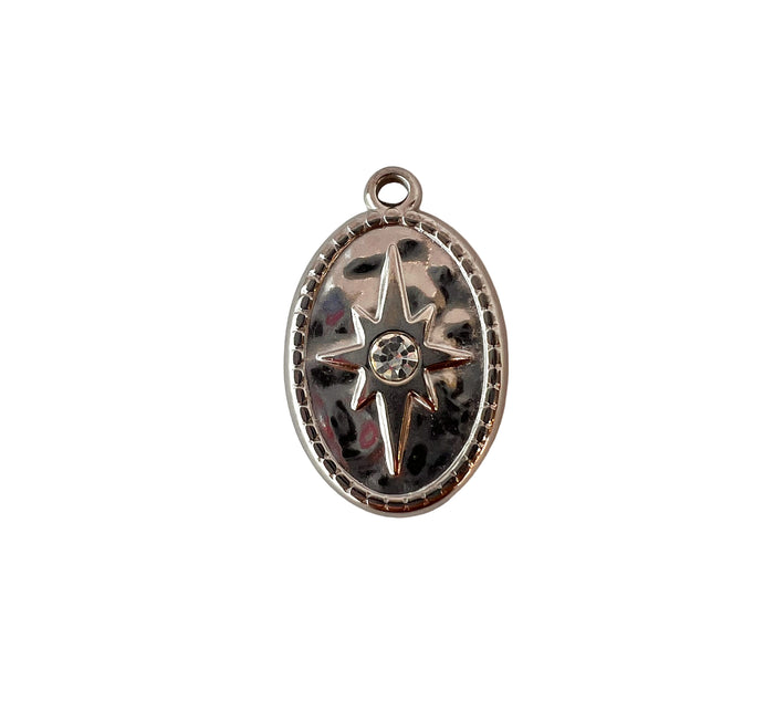Silver Crystal Starburst Oval Charm