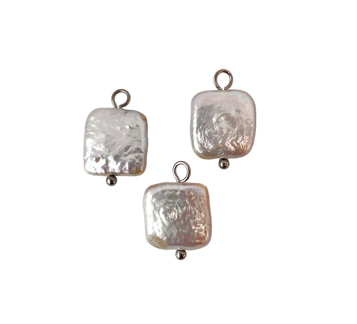 Silver Square Freshwater Pearl Charm