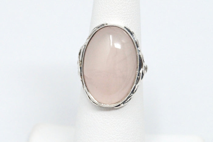 Stunning Antique Large Rose Quartz Sterling Silver Statement Ring - Size 5